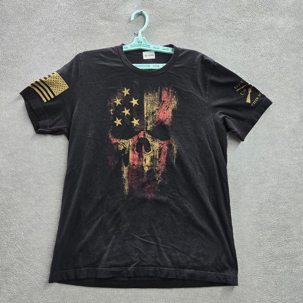 Grunt Style Men Shirt LARGE Black Graphic Skull Flag Patriotic Grunge Logo